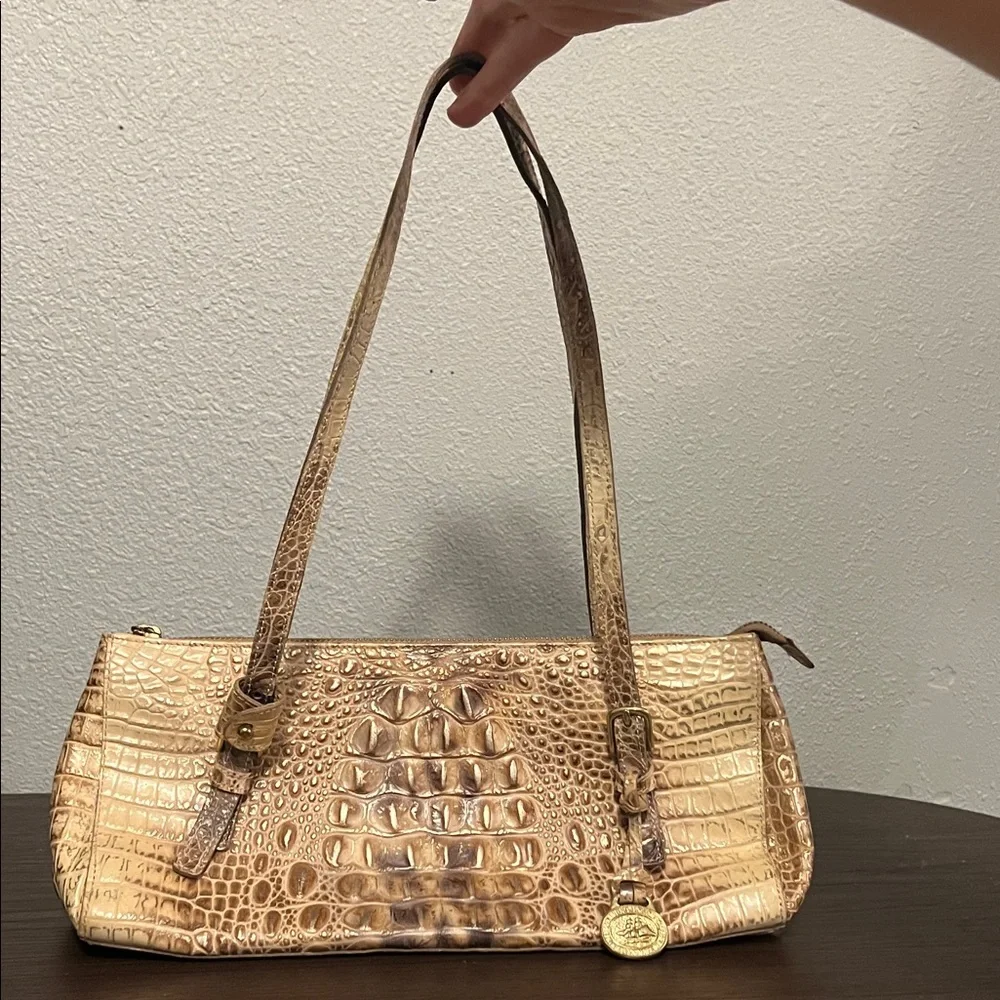Brahmin Croc-Embossed Metallic Gold Shoulder Bag - Picture 1 of 8